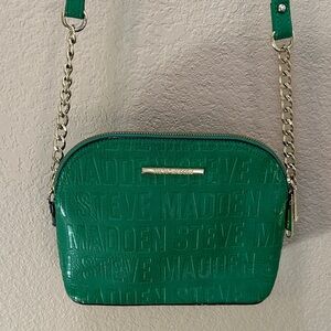 Steve Madden Green Embossed Logo Crossbody with Gold Chain